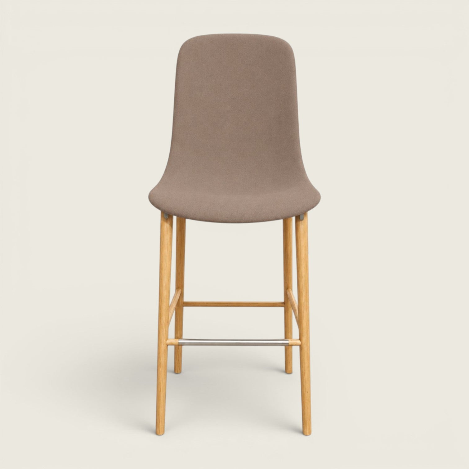 Enea: Lottus Stool in a Oak Wood finish with Beige Fabric - Refurbished