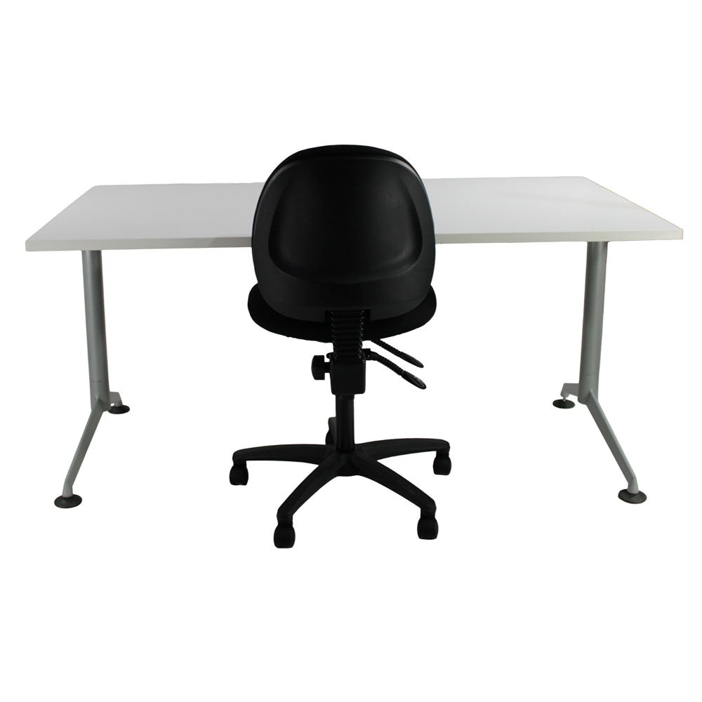Herman Miller: Abak T Leg Single Desk & Saxen: Scoop Operator in Black Fabric without Arms - Refurbished