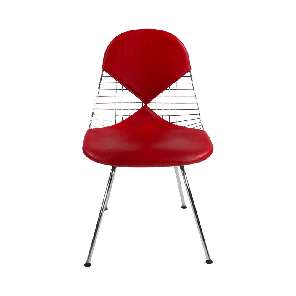 <tc>Vitra</tc>: <tc>Eames</tc> Drahtstuhl aus rotem Leder - Generalüberholt