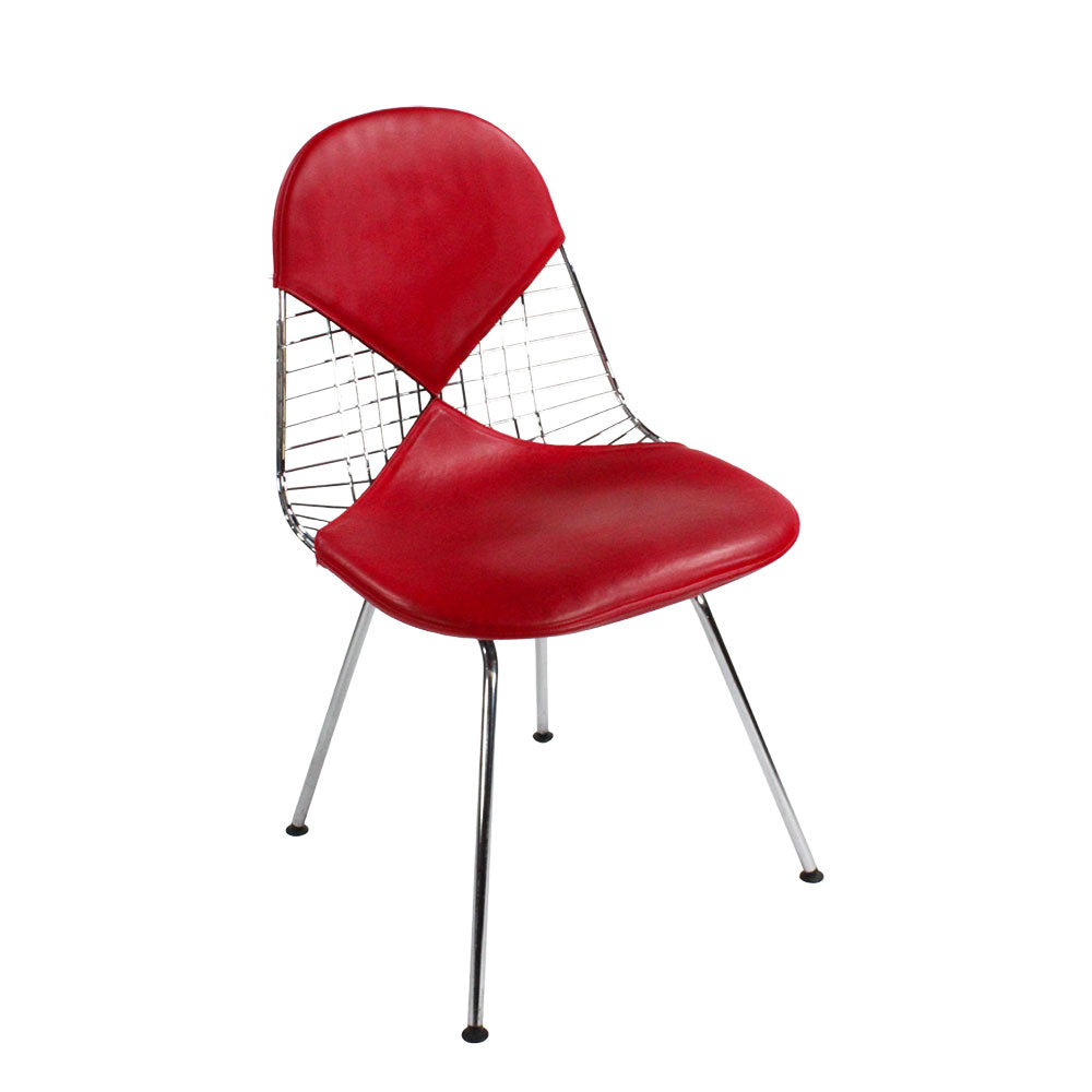 <tc>Vitra</tc>: <tc>Eames</tc> Drahtstuhl aus rotem Leder - Generalüberholt