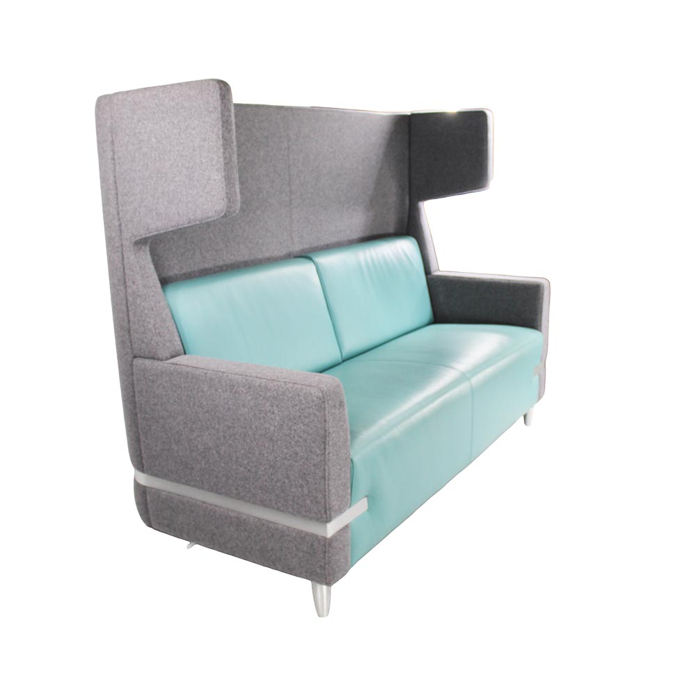William Hands: Connect Sofa - Pullman Style in Grey & Blue Fabric - Refurbished