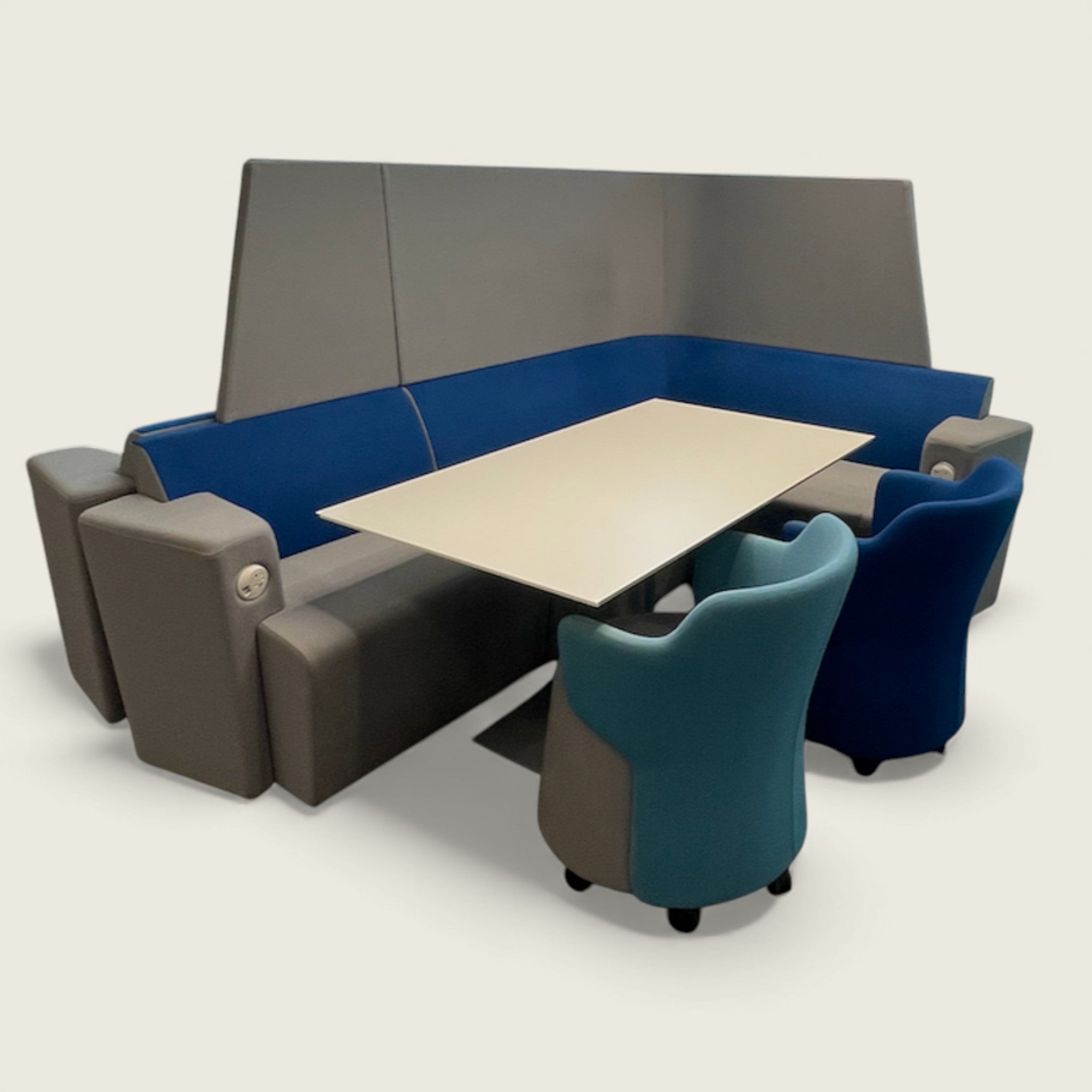 Orangebox: Grey and Light Blue High Back Collaborative Meeting Booth - Refurbished