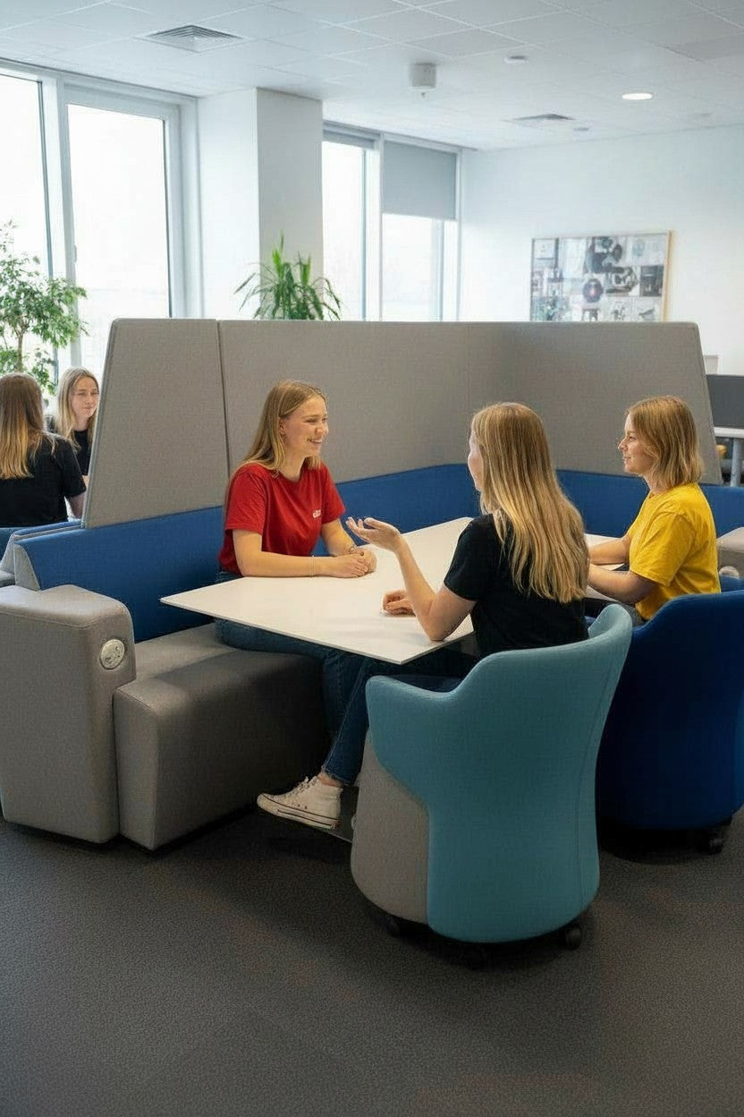 Orangebox: Grey and Light Blue High Back Collaborative Meeting Booth - Refurbished