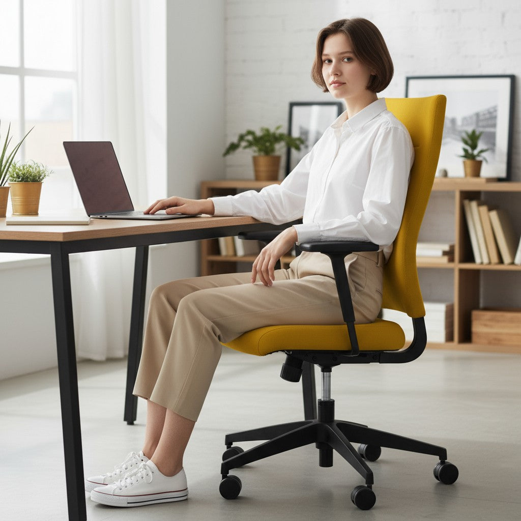 <tc>Sedus</tc>: <tc>Quarterback</tc> Bürostuhl mit gelbem Stoffbezug - generalüberholt