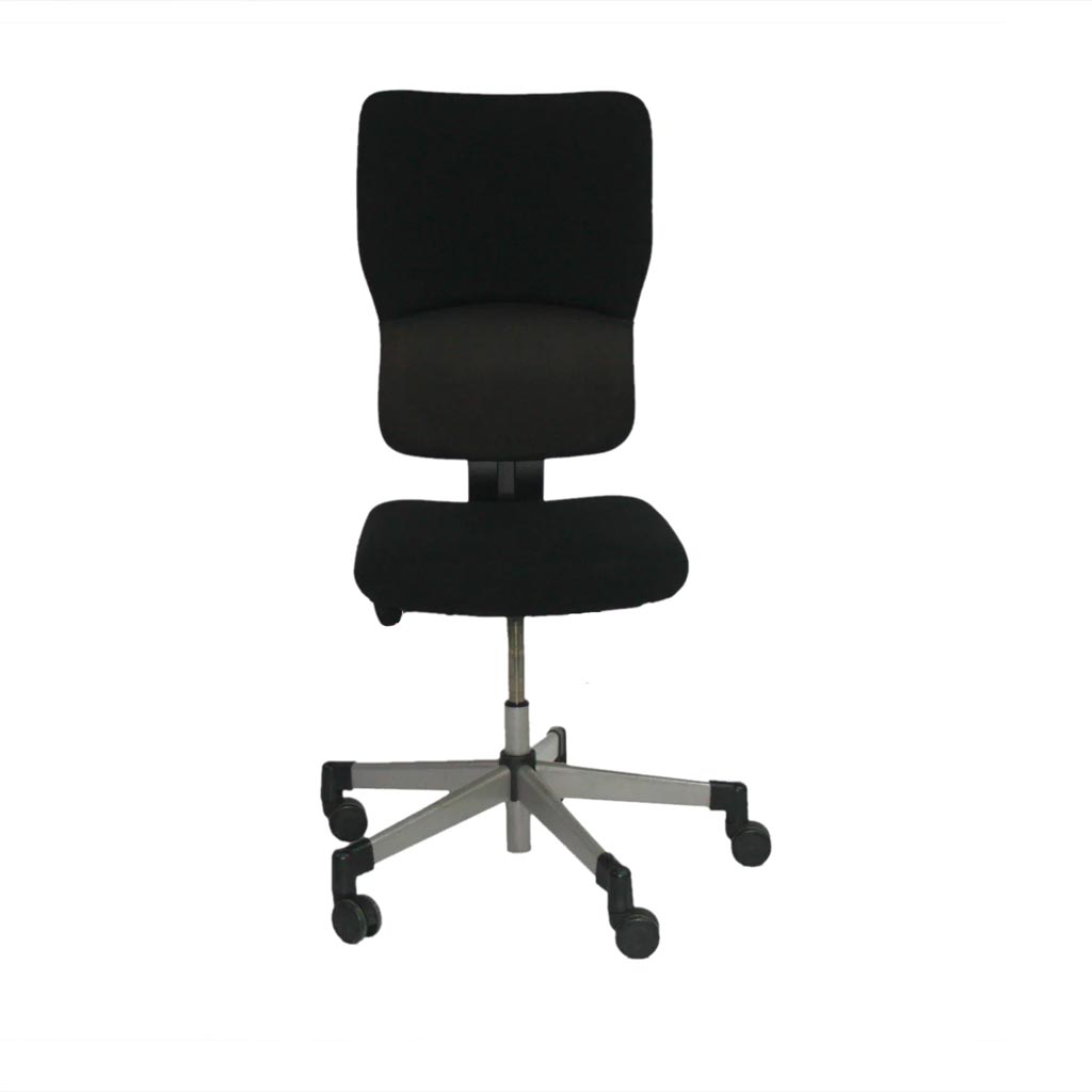 <tc>Steelcase</tc>: <tc>Lets B</tc> - Bürostuhl mit hoher Rückenlehne aus schwarzem Stoff ohne Armlehnen - Generalüberholt
