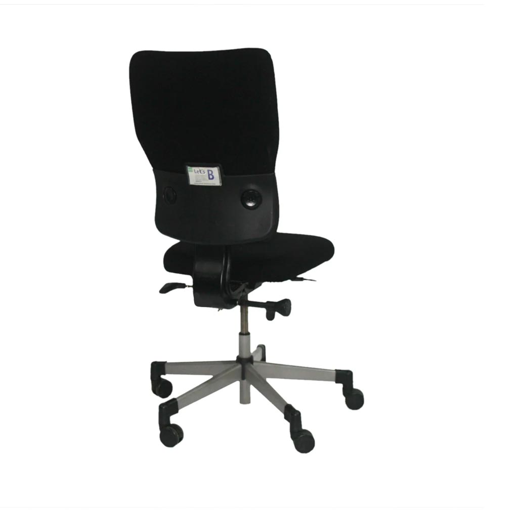 <tc>Steelcase</tc>: <tc>Lets B</tc> - Bürostuhl mit hoher Rückenlehne aus schwarzem Stoff ohne Armlehnen - Generalüberholt