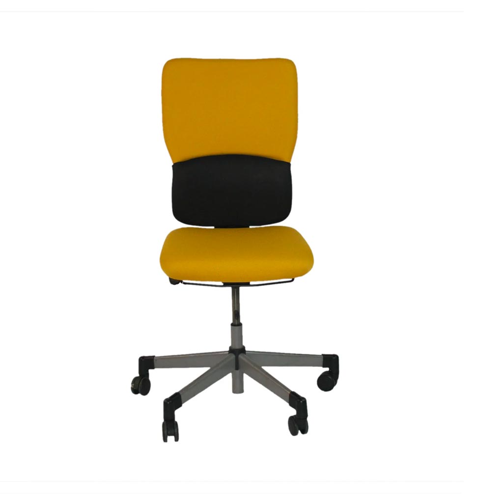 <tc>Steelcase</tc>: <tc>Lets B</tc> - Bürostuhl mit hoher Rückenlehne aus gelbem Stoff ohne Armlehnen - Generalüberholt