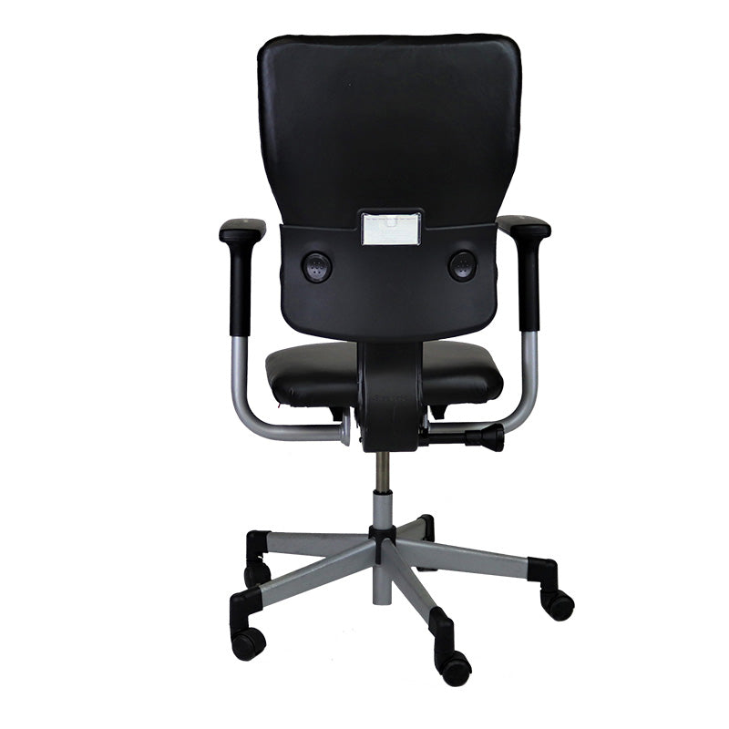 <tc>Steelcase</tc>: <tc>Lets B</tc> - Arbeitsstuhl mit hoher Rückenlehne aus schwarzem Leder - Generalüberholt