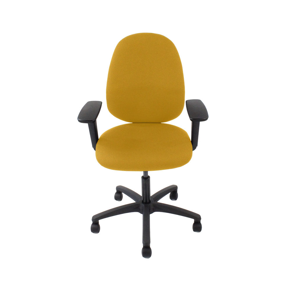 Sachsen: <tc>Scoop</tc> Hoher Bedienerstuhl aus gelbem Stoff - Generalüberholt