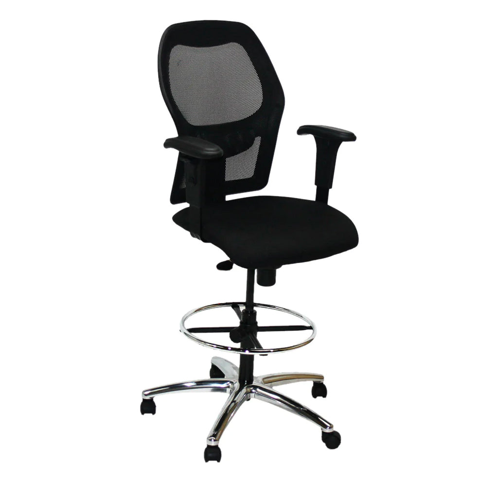 Ahrend: 160 Type Draftsman Chair aus schwarzem Stoff – Aluminiumgestell – generalüberholt