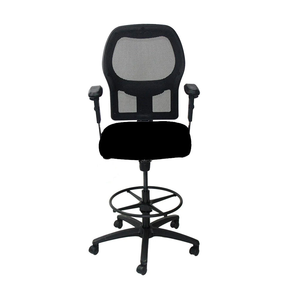 Ahrend: 160 Type Draftsman Chair aus schwarzem Stoff – schwarzes Gestell – generalüberholt