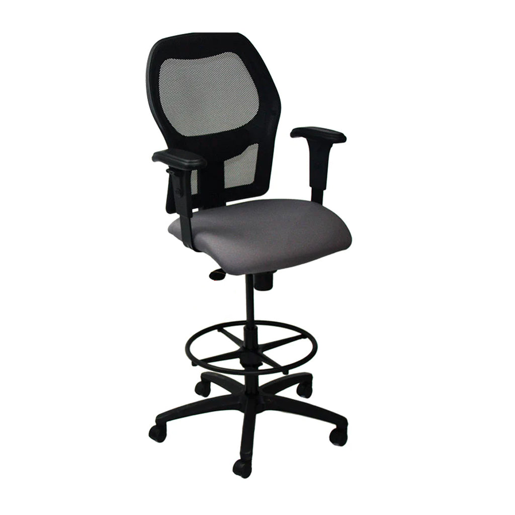 Ahrend: 160 Type Draftsman Chair aus grauem Stoff – schwarzes Gestell – generalüberholt