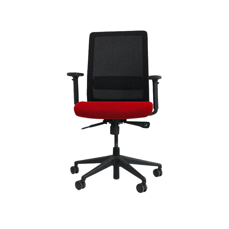 Bestuhl: S30 Bürostuhl aus rotem Stoff – generalüberholt