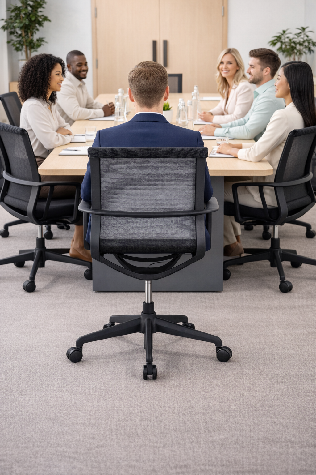 Global: Contour Bürostuhl mit Netzrückenlehne in Schwarz – generalüberholt