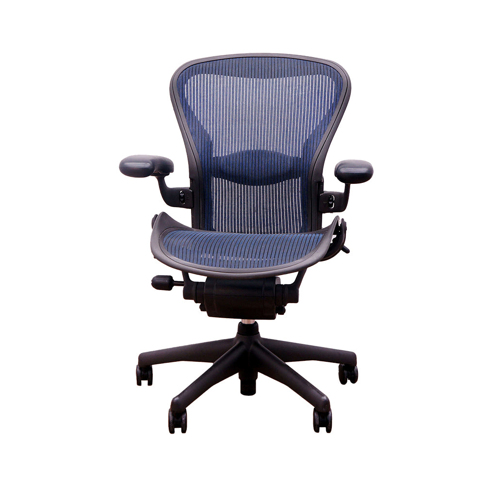 Herman Miller: Aeron Size B with Back Tilt Only and Height Adjustable Arms in Dark Blue Mesh - Refurbished