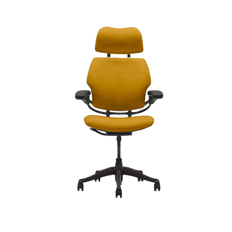 Humanscale: Freedom Headrest Bürostuhl mit hoher Rückenlehne – Gelber Stoff – generalüberholt