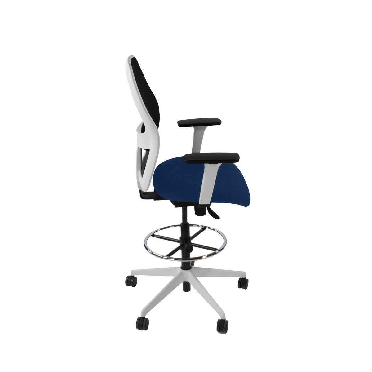 Ahrend: 160 Type Draftsman Chair aus blauem Stoff – weißes Gestell – generalüberholt