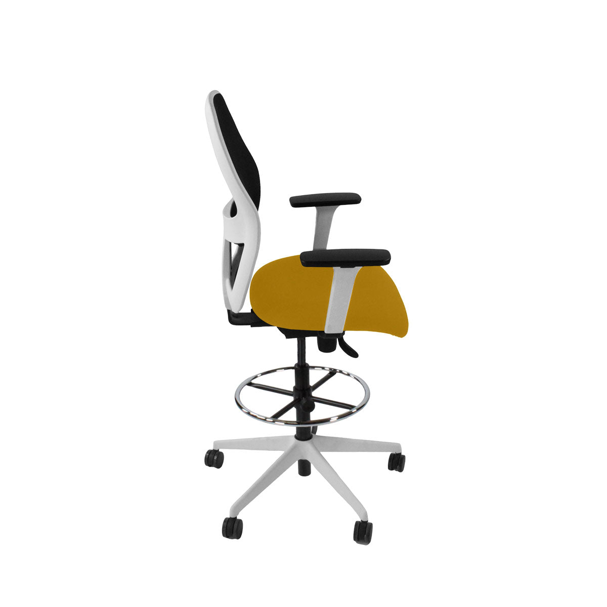 Ahrend: 160 Type Draftsman Chair aus gelbem Stoff – weiße Basis – generalüberholt