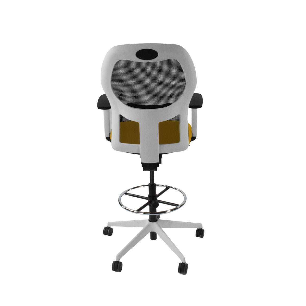 Ahrend: 160 Type Draftsman Chair aus gelbem Stoff – weiße Basis – generalüberholt