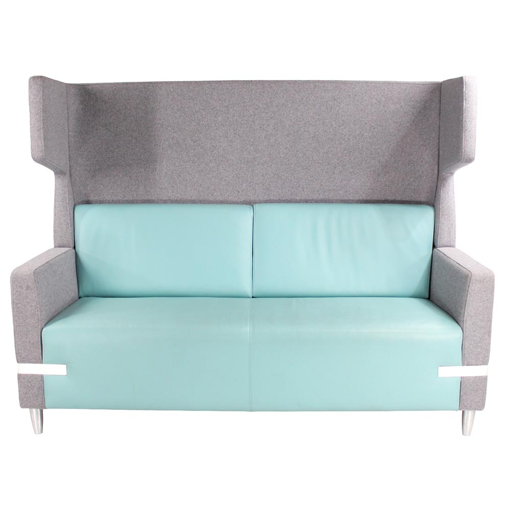 William Hands: Connect Sofa – Pullman-Stil aus grauem und blauem Stoff – renoviert