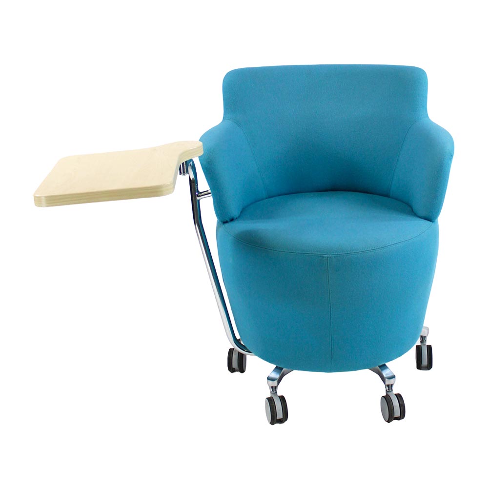 Orangebox: Tarn Stuhl aus blauem Stoff mit Tablet – generalüberholt