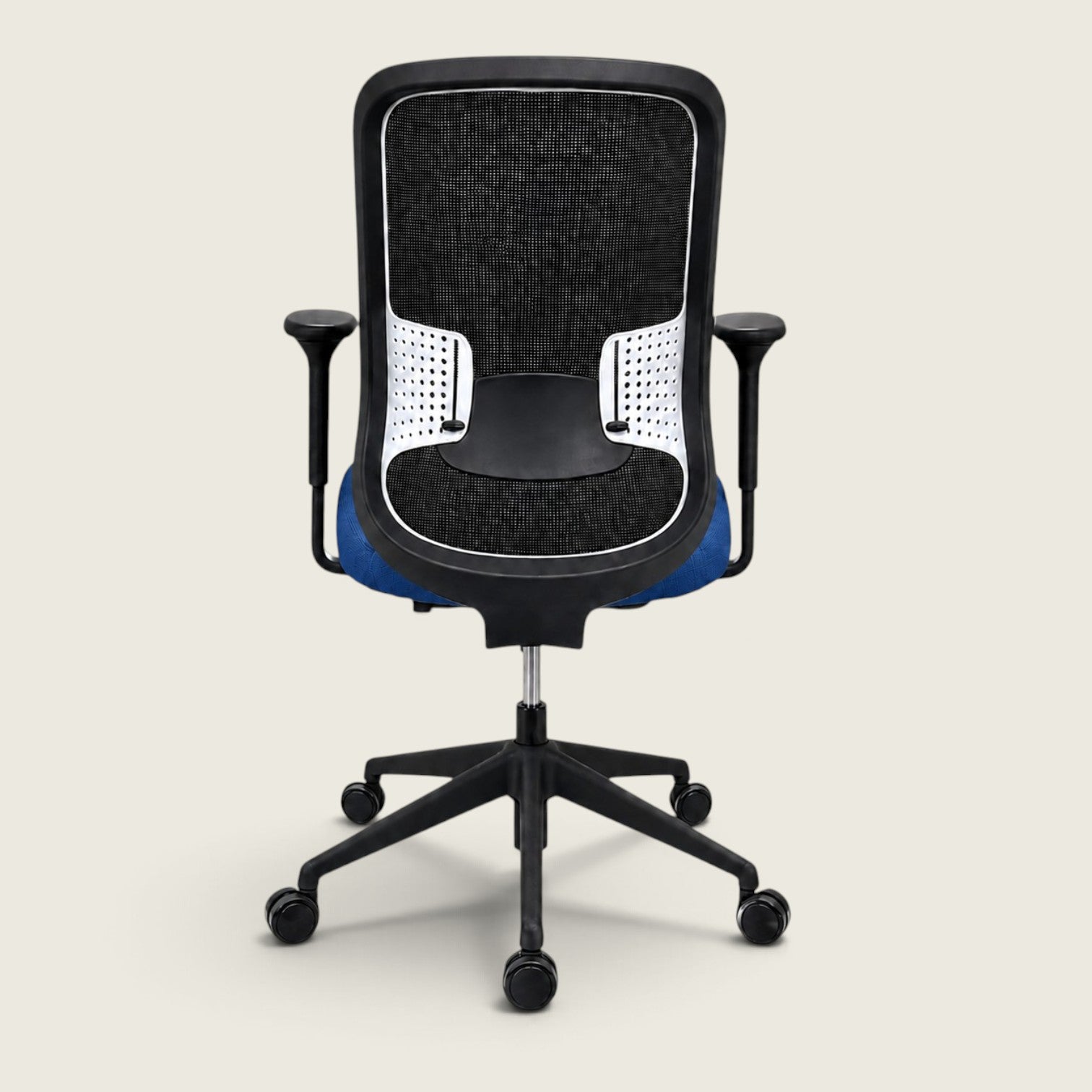 Orangebox: Do – Arbeitsstuhl aus blauem Stoff – generalüberholt