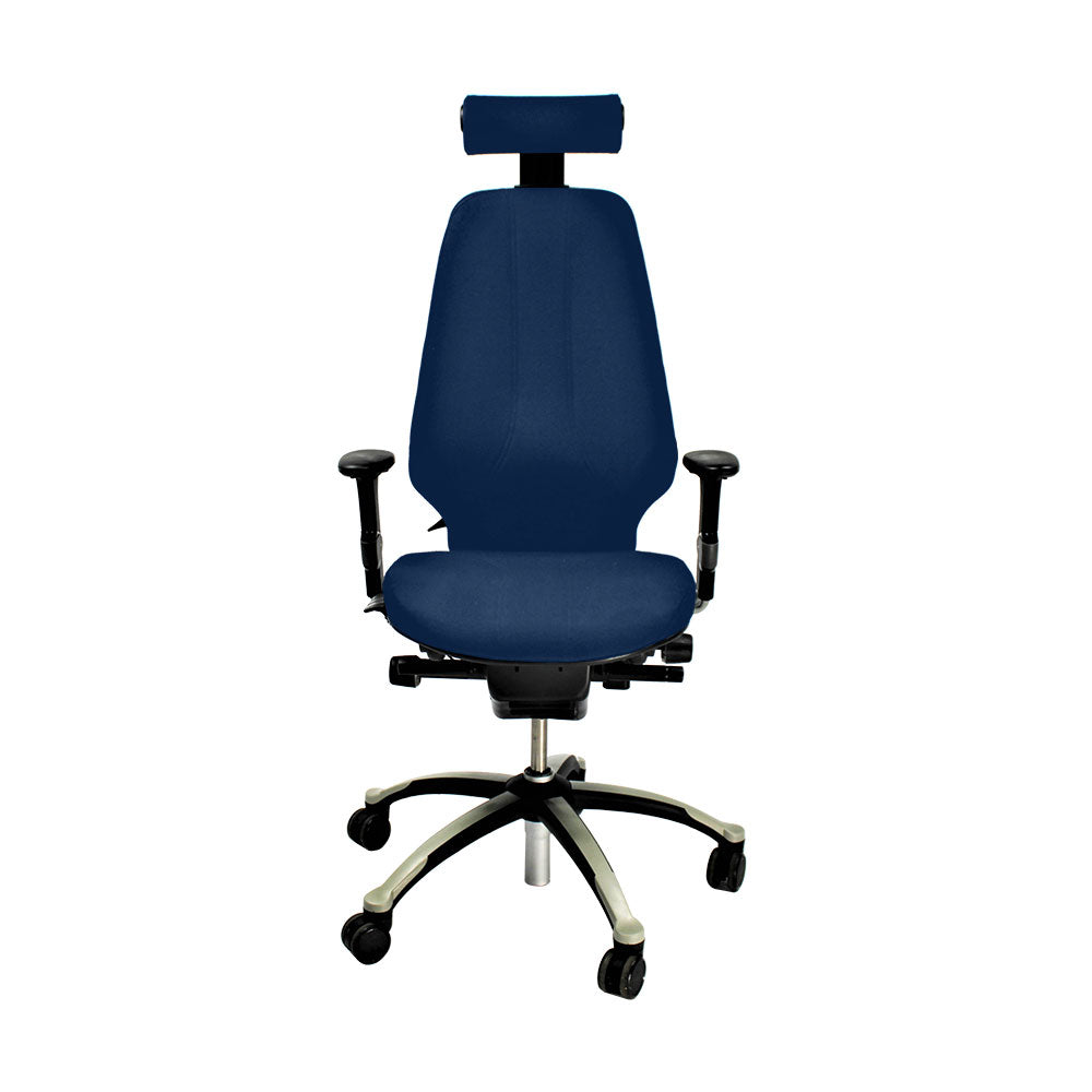 RH Logic: 400 Bürostuhl mit hoher Rückenlehne und Kopfstütze – blauer Stoff – generalüberholt