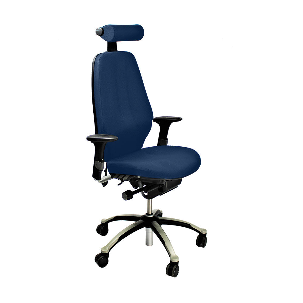 RH Logic: 400 Bürostuhl mit hoher Rückenlehne und Kopfstütze – blauer Stoff – generalüberholt
