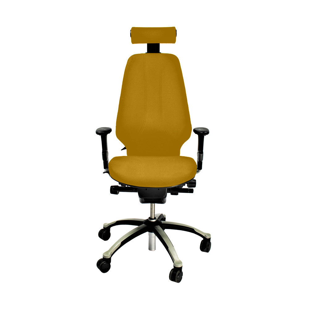 RH Logic: 400 Bürostuhl mit hoher Rückenlehne und Kopfstütze – gelber Stoff – generalüberholt