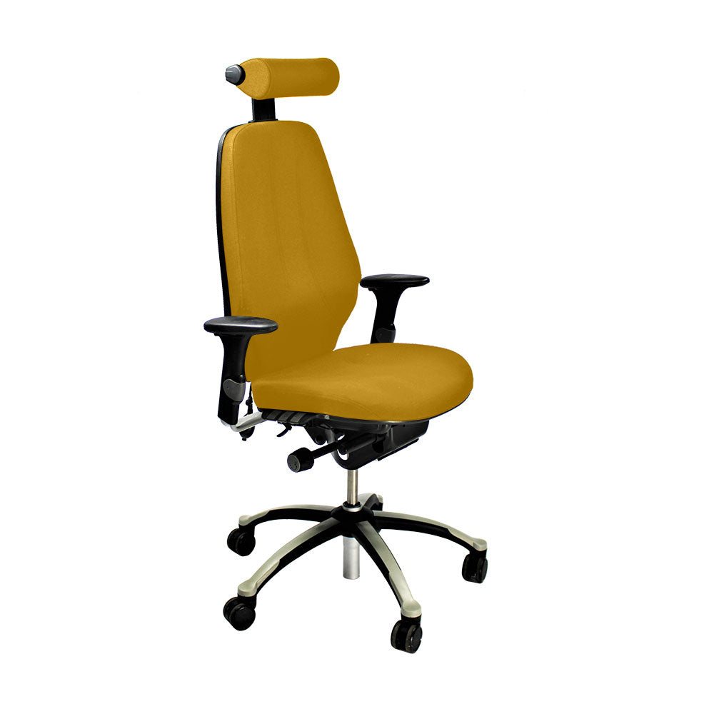 RH Logic: 400 Bürostuhl mit hoher Rückenlehne und Kopfstütze – gelber Stoff – generalüberholt
