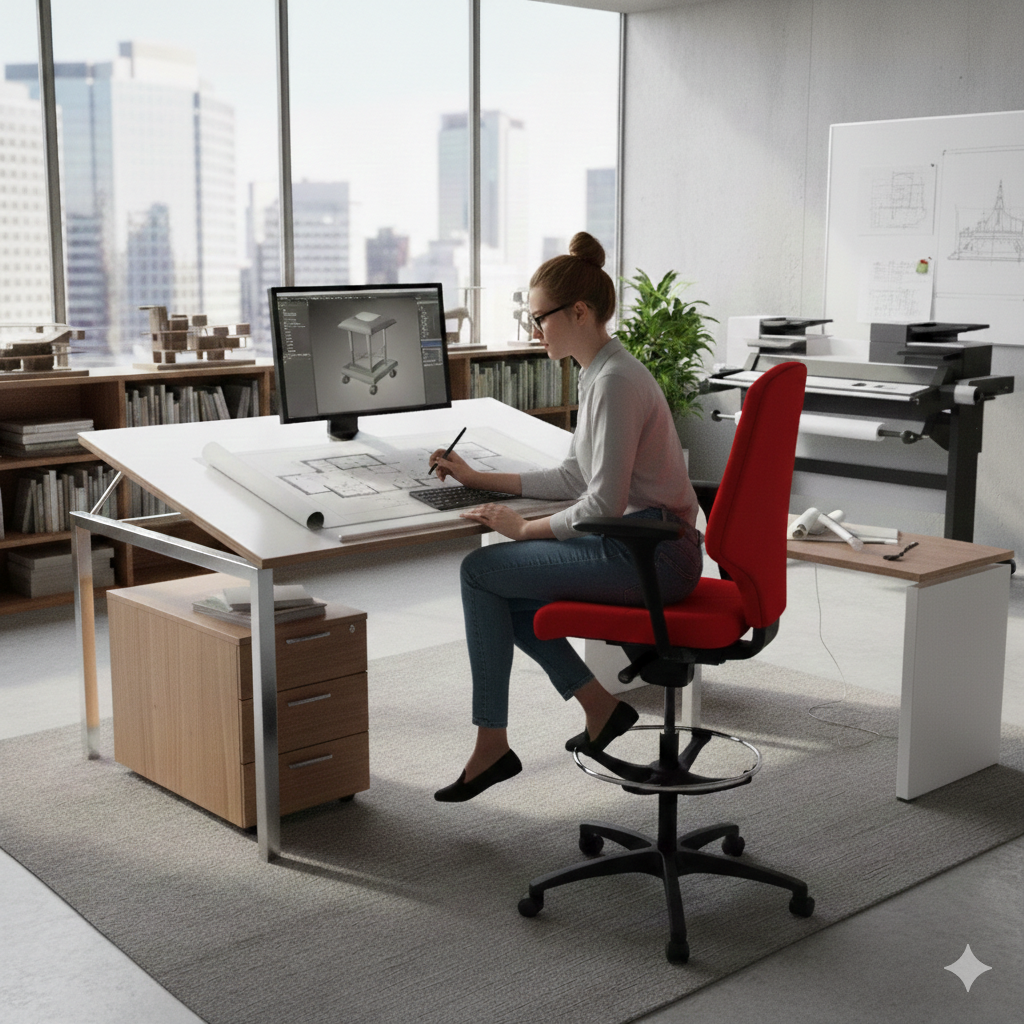 Giroflex: G64 Draughtsman Chair in Red Fabric - Refurbished