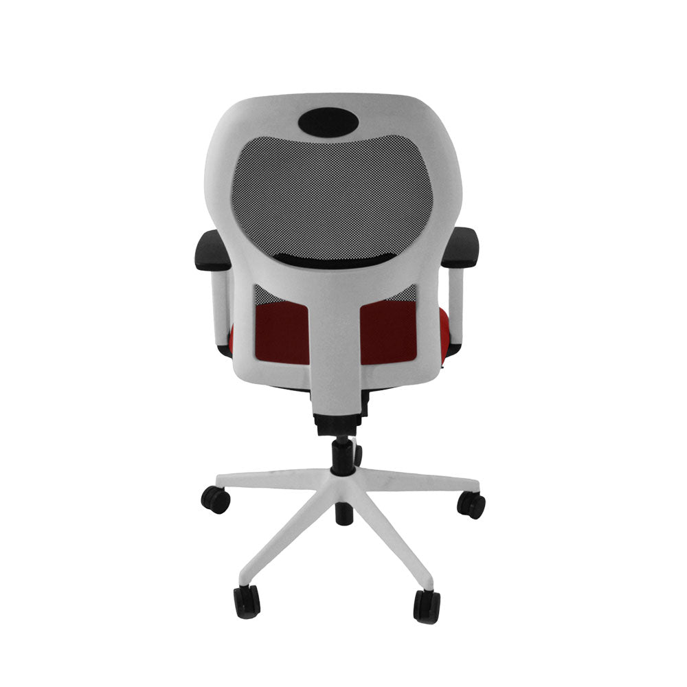 Ahrend: Bürostuhl Typ 160 mit rotem Stoff und weißem Gestell – generalüberholt