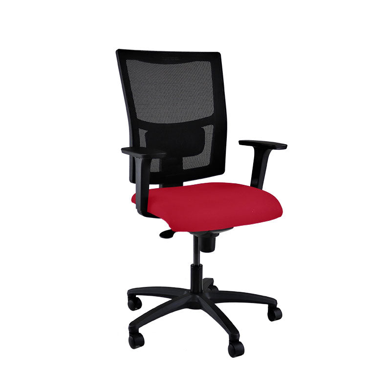 Der Office Crowd: Ergo-Arbeitsstuhl aus rotem Stoff – generalüberholt