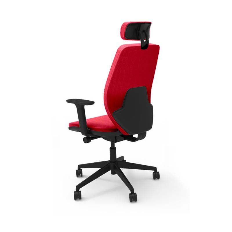 The Office Crowd: Bürostuhl Hide – mittlere Rückenlehne mit Kopfstütze aus rotem Stoff – generalüberholt